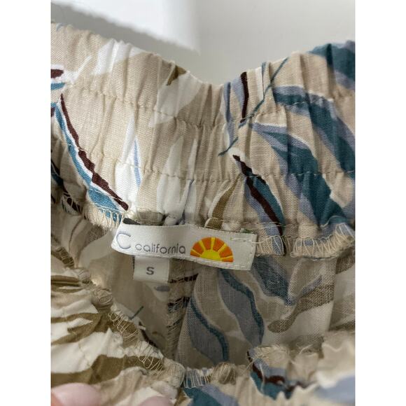 C&C California Tan Leaf Pattern Hawaiian Style Elastic Casual Pants Linen Small - Picture 6 of 6